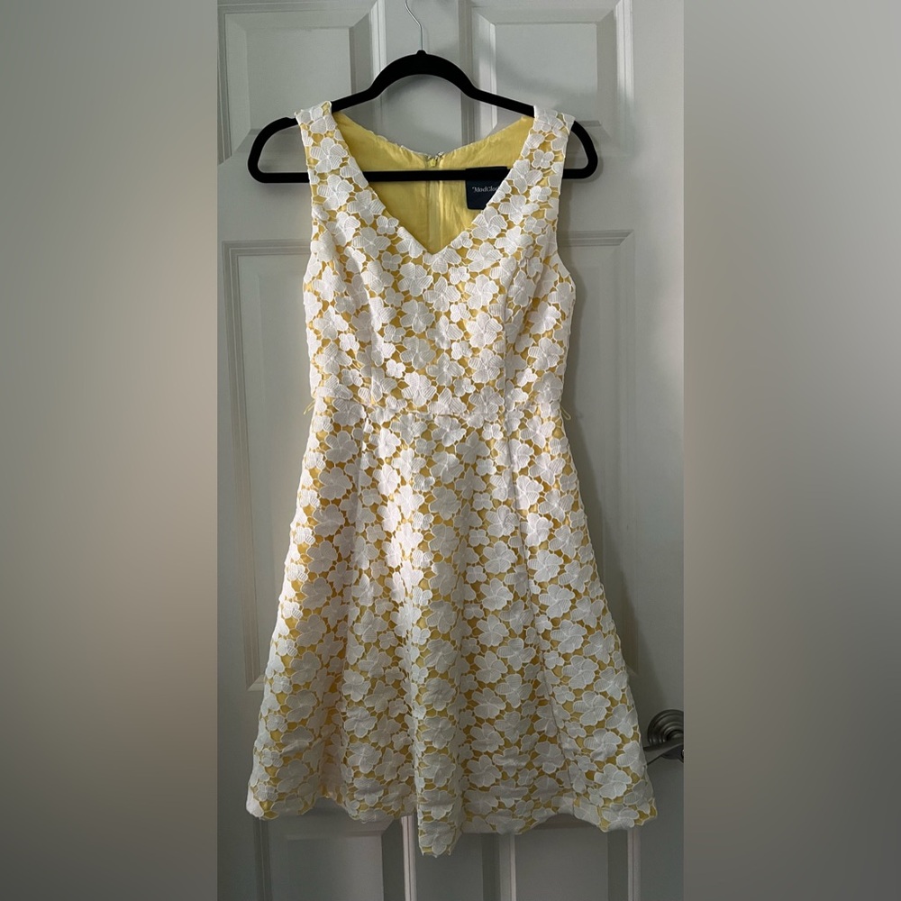 ModCloth White & Yellow Bliss in Attendance Lace Pinup Retro Floral Dress size S